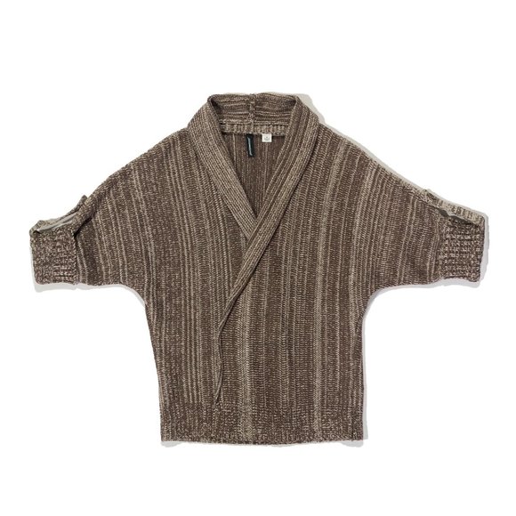 Jason Maxwell Womens Sz M Brown 3/4 Roll Tab Sleeve Open Front Cardigan Sweater - Picture 8 of 9